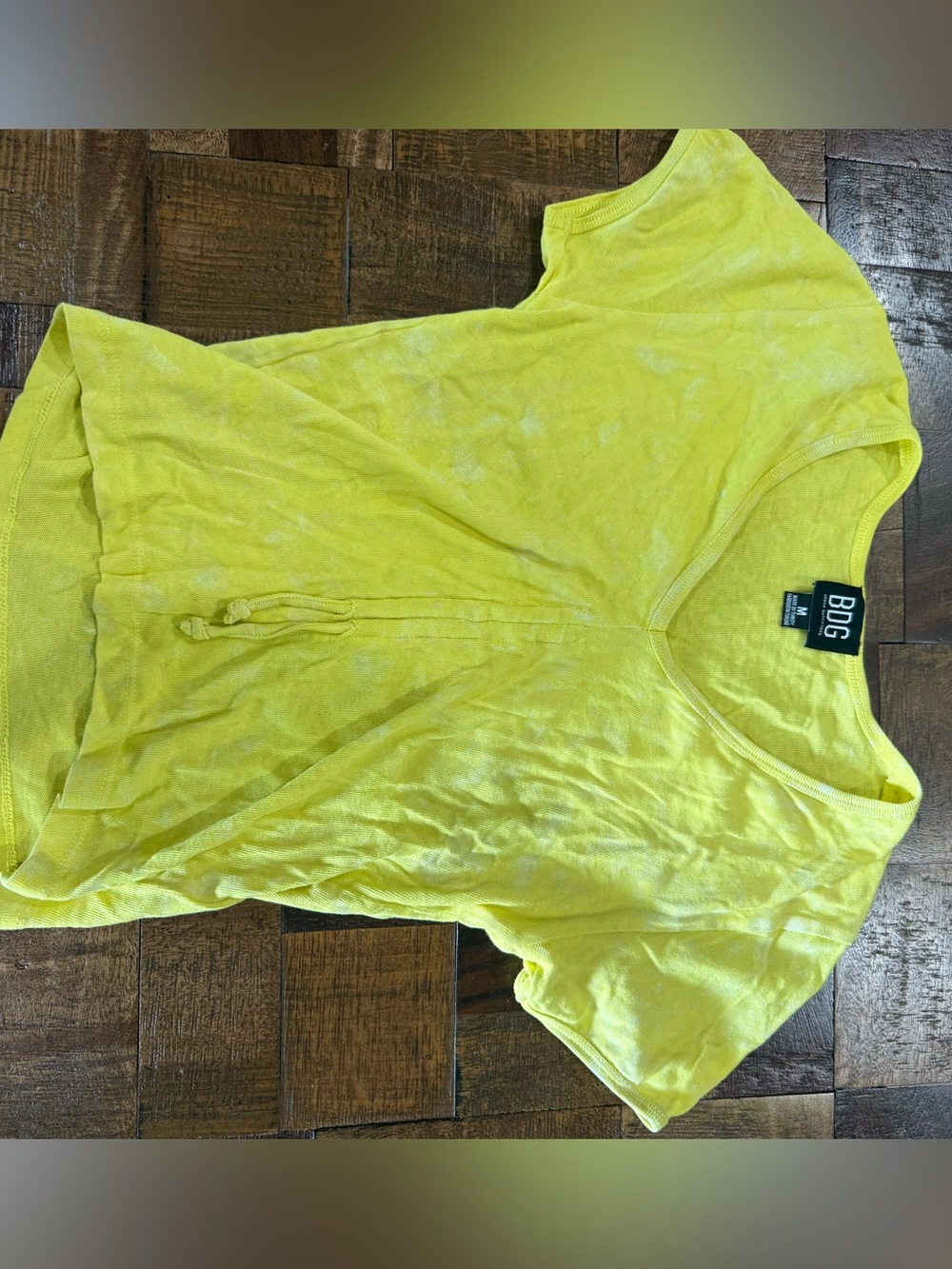 BDG Bright Yellow Tie-Front V-Neck Tee with Scrunching Detail